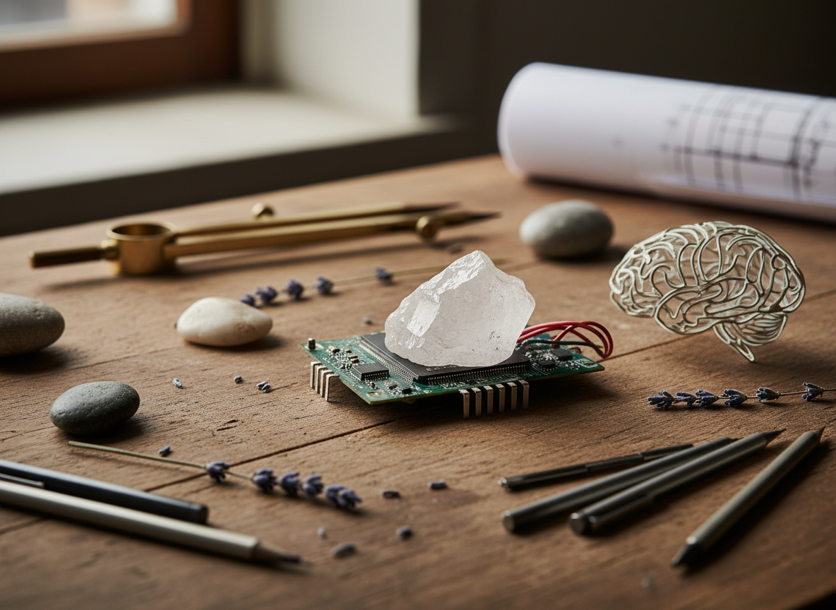 Close detail of tools and surfaces from the working process